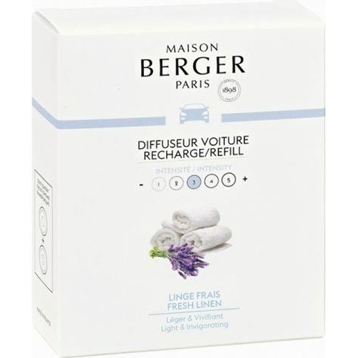 LOT DE 2 RECHARGES POUR DIFFUSEUR VOITURE PARFUM LINGE FRAIS - MAISON BERGER PARIS