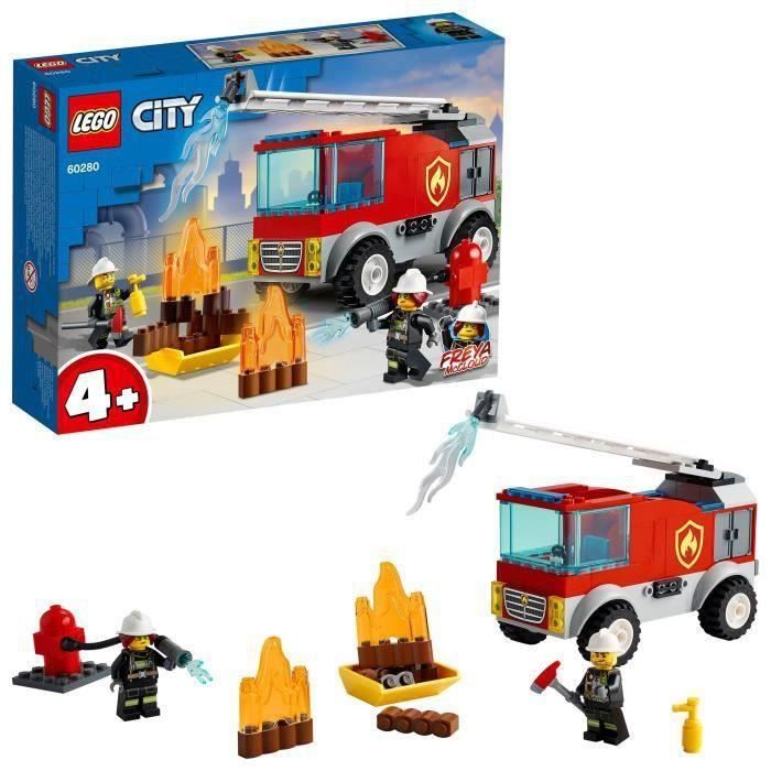 SHOT CASE - LEGO City 60280 Le camion des pompiers avec échelle et mini figurines de pompier pour garçon ou fille de 4 ans et plus