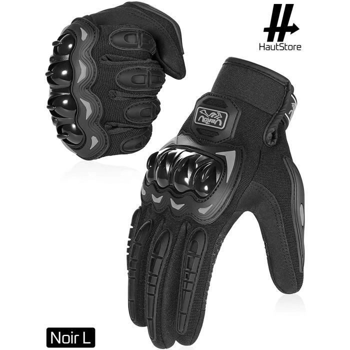 HautStore Gants de Moto, Pour la Course de Moto, VTT, Escalade, Chasse, Motocross et Autres Sports de Plein Air, Noir L