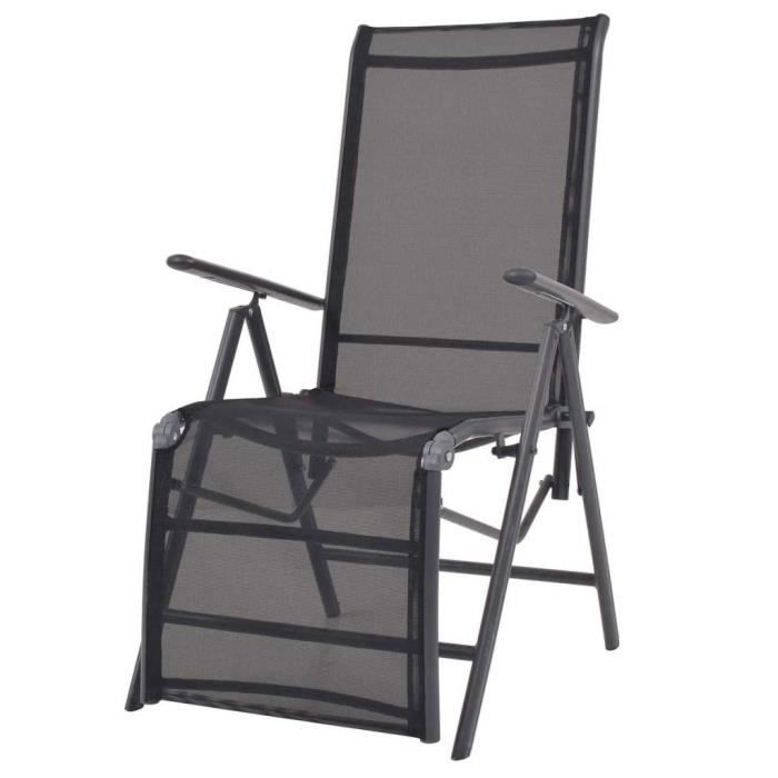 Haute qualité Luxueux Magnifique Economique Chaise longue inclinable Textilène Noir 58,5 x 69 x 110 cm
