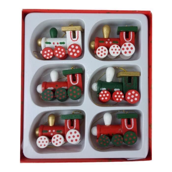 6pcs petit train pendentif de noël mignon bois peinture artisanat suspendu VEHICULE A CONSTRUIRE - ENGIN TERRESTRE A CONSTRUIRE