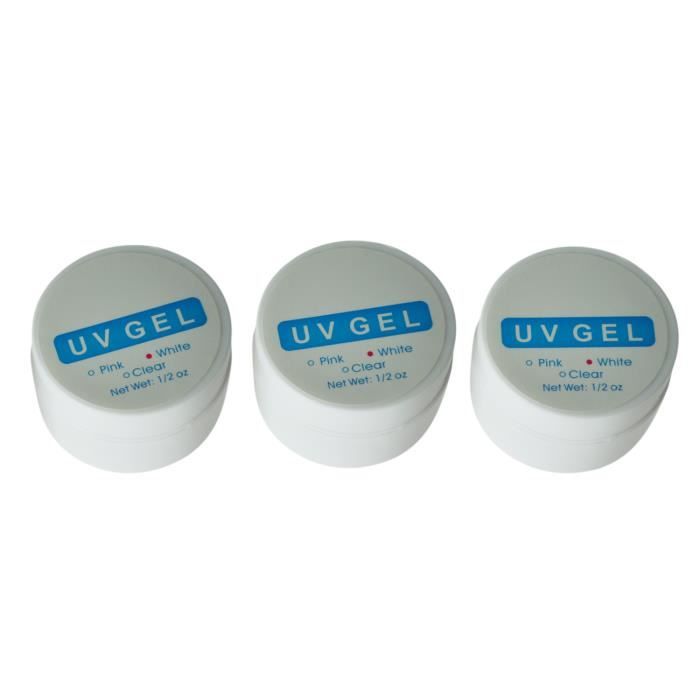 Lot de 3pcs Gel UV Blanc-Incolore-Rose ongle Maquillage