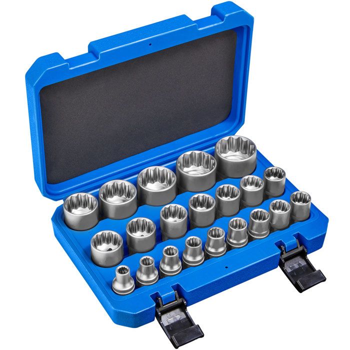 TECTAKE Coffret à outils 21 Pièces Douilles femelles 12 Pans en Acier Chrome Vanadium