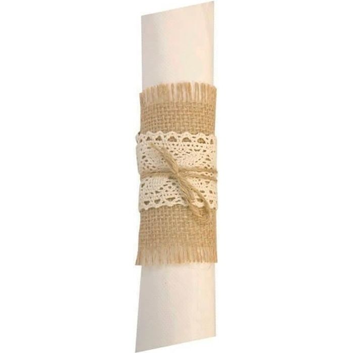 Rond de serviette Champêtre en jute et dentelle avec sa ficelle (x4) REF/DEK0517