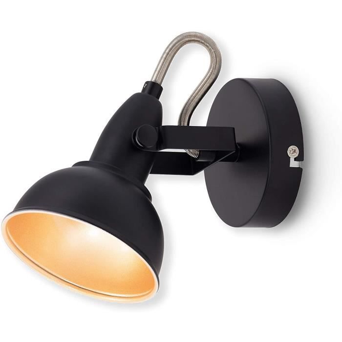 2049-015 Spot 2 en 1 plafonnier ou applique murale - luminaire style vintage - métal noir & or mat - douille E14 - 40 W max.