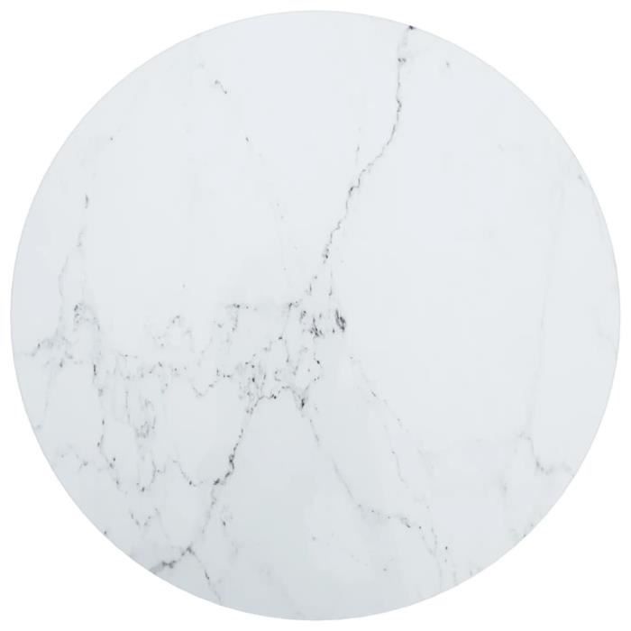 LHE - Dessus de table Blanc Ø50x0,8cm Verre trempé avec design marbre - Haute qualité - DX1312