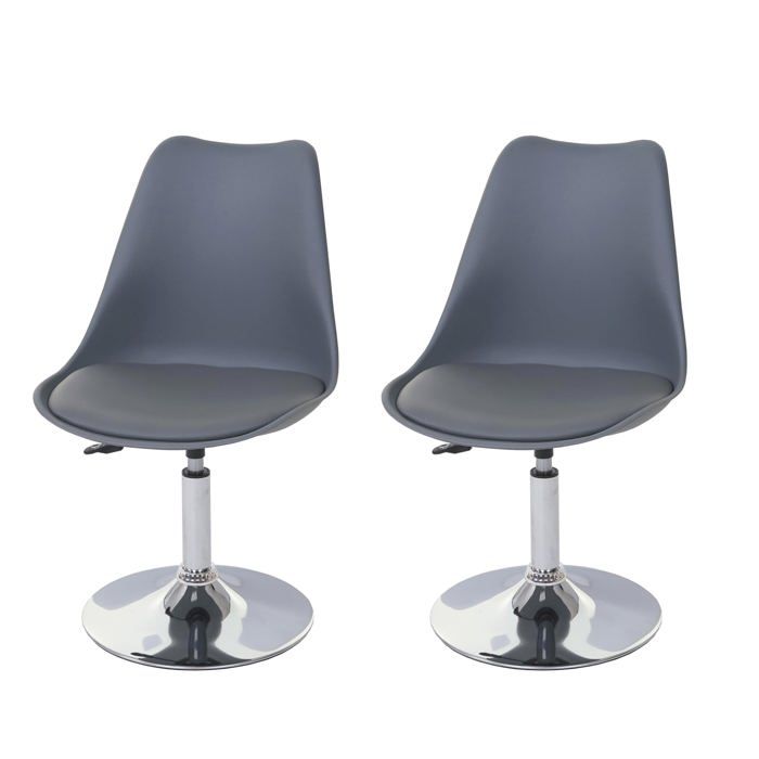 Lot de 2 chaises de salle a manger reglable en hauteur pivotante PVC et plastique gris fonce pietement chrome 04_0007393