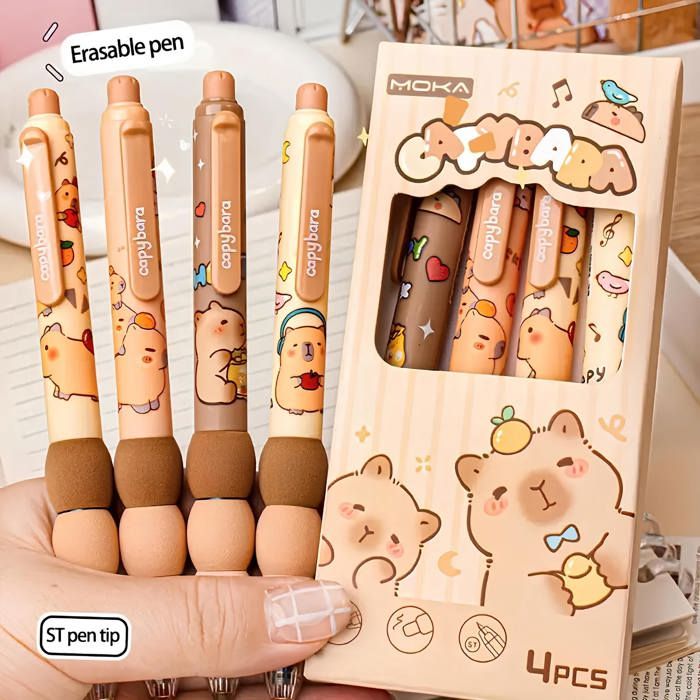 Produit shopeco.fr : Lot de 4 Stylos à Encre Gel Effaçable Capybara , legami , pilot , bic , Kawaii, Fournitures Scolaires , Cartoon Enfant Mignon