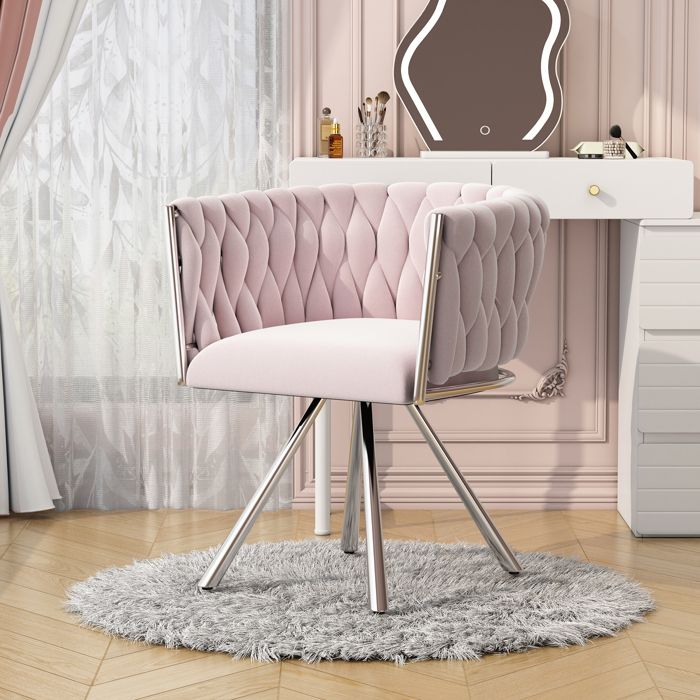 Fauteuil de Maquillage en VeloursFauteuil Pivotant Simple de Luxe pour Chambre à Coucher55x44x72cm Rose