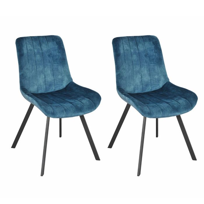Lot 2 chaises en velours bleu rembourré et pieds métal - NANY 2 Meubletmoi Lot 2 chaises en velours bleu rembourré et pieds métal - NANY 2 Meubletmoi