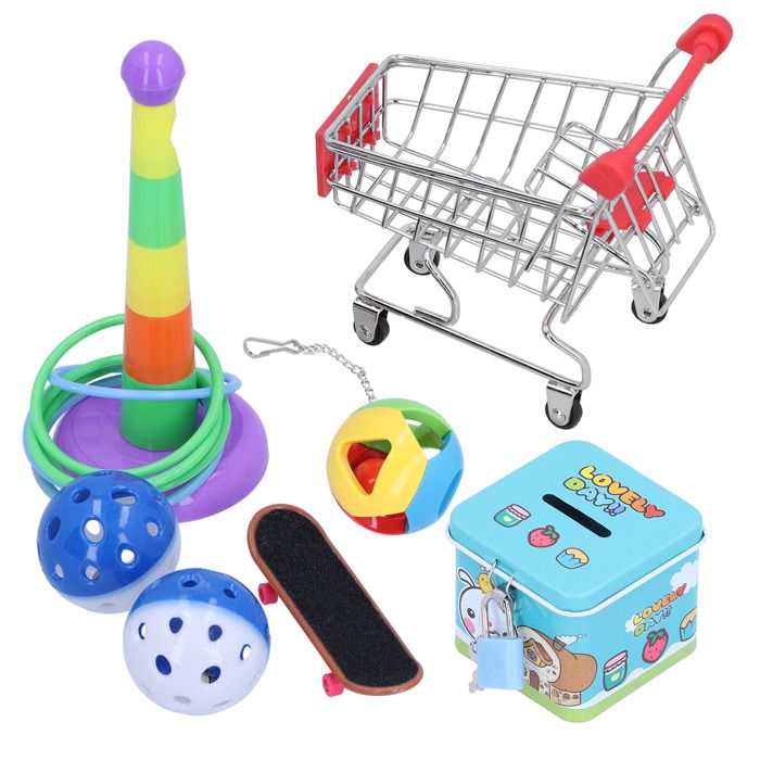 Ensemble de 7 jouets puzzle pour perroquets mini chariot anneaux dentraînement skateboard cloche balle kit pour oiseaux