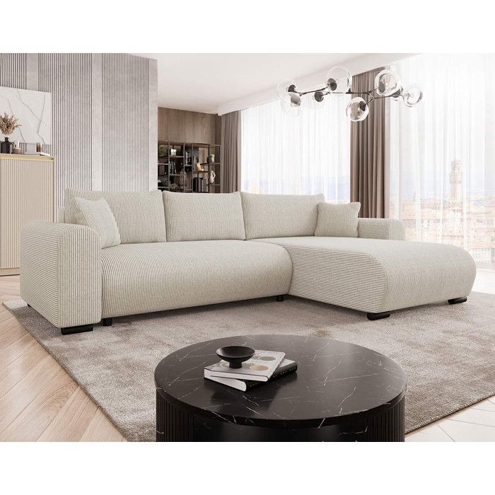 Rosalie - Canapé dangle réversible 4 places convertible avec coffre en velours côtelé - Beige