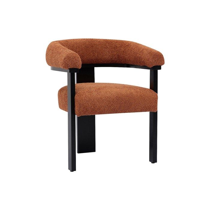 Chaise avec accoudoirs en tissu bouclette et bois dhévéa noir - Terracotta - LIVELIA