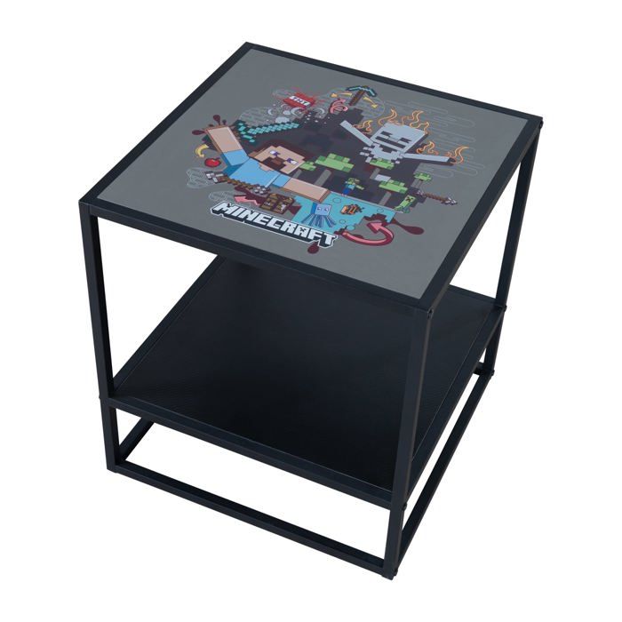 Table de chevet - ROBA - Minecraft - Métal et bois - Plateau amovible - Étagère de rangement Table de chevet - ROBA - Minecraft - Métal et bois - Plateau amovible - Étagère de rangement
