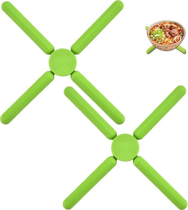 Dessous De Plat Pliable En Silicone Coussin Isolant En Silicone Facile à Range Vert 2 Pièces