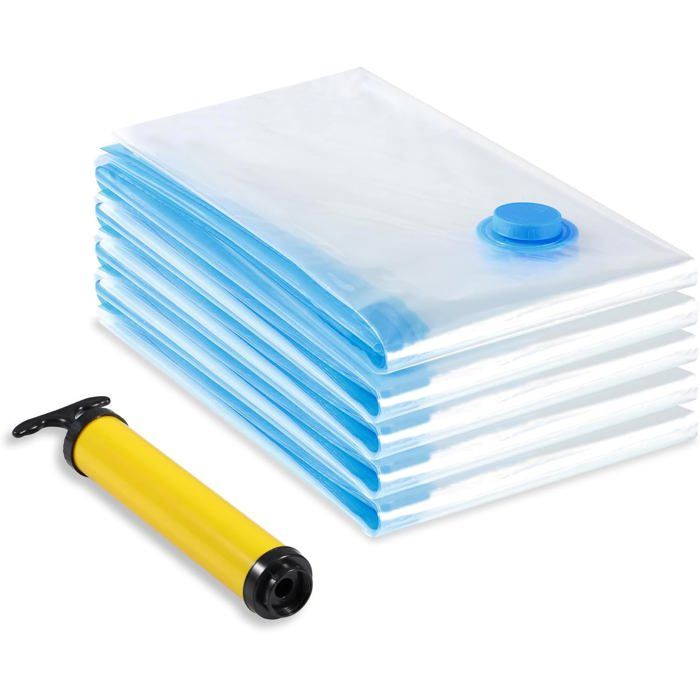 Sac Rangement Sous Vide Aspirateur Lot de 5 (60 x 80cm) Sac Vetement Reutilisable Housse de Rangement avec Pompe Manuelle