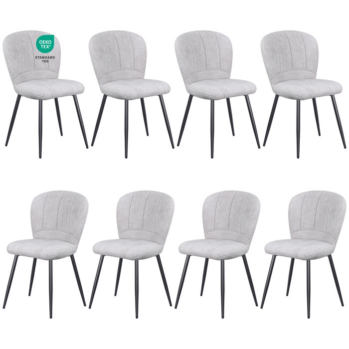 Chaises de salle à manger - WAFTING - Design Coquille - Chenille douce - Pieds métal - Lot de 8