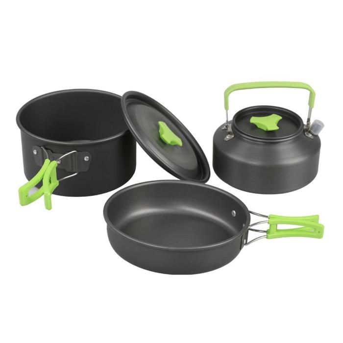 Kit De Cuisine De Camping Odoland 5 Pièces – Casseroles Et Poêle Antiadhésives, Bouilloire Et Assiettes Inox, Compact Et Léger Pour Randonnée