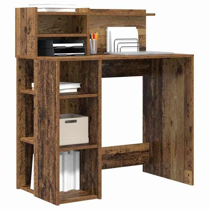 Kenneth@ Bureau - 1 PERSONNE - Table dordinateur - avec Rangement - Bois Ancien 90x48x101 5 cm - LL1090