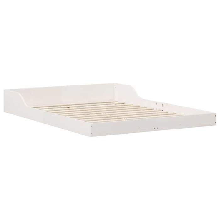 Lit Double Bois - KENNETH - Structure de lit - 2 Personnes - Blanc 140x190 cm - Bois massif en pin LL8242