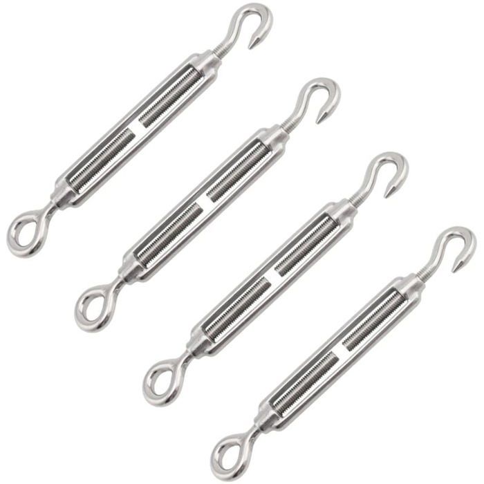 Tendeur Inox 304 M4 Réglable Tendeurs De Câble M4 En Inox 304 - Lot De 6, Longueur 10cm (15cm étiré) - Crochet C-C