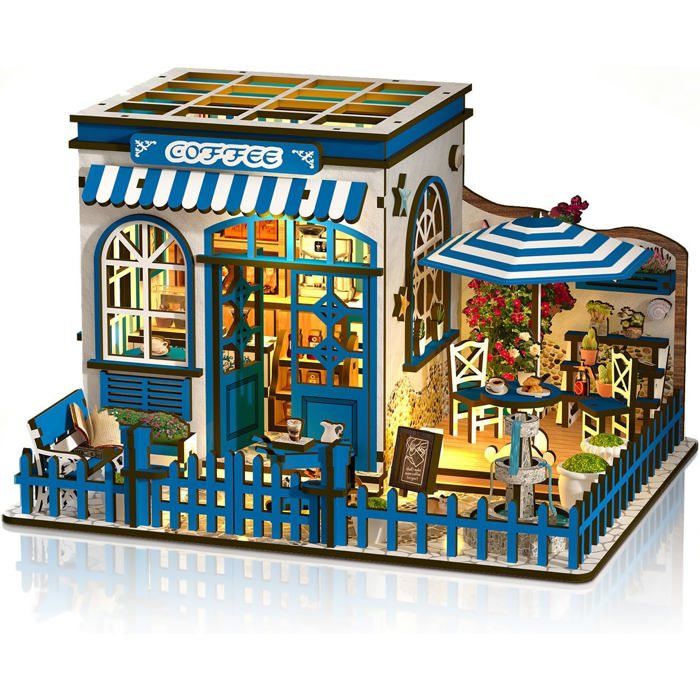 Miniature Bois 3D Kit DIY Book Nook Avec Lumière LED - Puzzle 3D En Bois (186 Pièces) - Décoration D'étagère Thème Jardin - Pour Ados Et Adultes