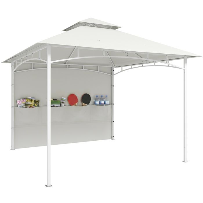 Pavillon de jardin - tonnelle de jardin - Outsunny - toit double rideaux poches et crochet de plafond - acier - 3 x 3 m - crème