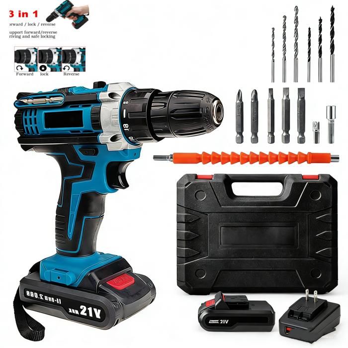 Perceuse électrique Tournevis sans fil  haute vitesse 1600 tr/min 2 batterieS  perceuse électrique domestique 24 Accessoires