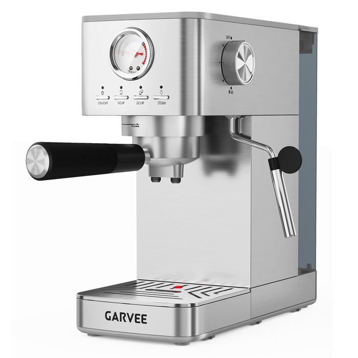 Machine à espresso en acier inoxydable - LUNSY - 1300 W - Manomètre intégré - Tuyau vapeur - Pièces amovibles - Lunsy