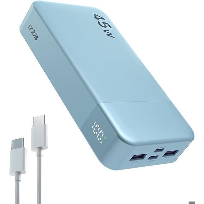 Batterie externe Nobis 20 000 mAh – Power Bank 45 W – charge rapide – 4 ports avec écran numérique LED – Compatible MacBook iPhone