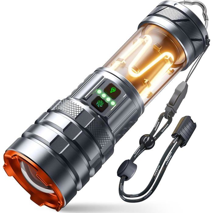 Lampe torche LED Ultra Puissante 900000LM Rechargeable USB-C Zoomable 11 modes Étanche