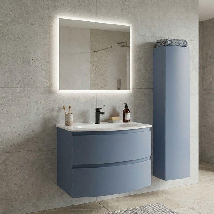 ARMONIA Meuble vasque encastrée L. 70 cm bleu-mer + 1 colonne murale incluse ARMONIA Meuble vasque encastrée L. 70 cm bleu-mer + 1 colonne murale incluse