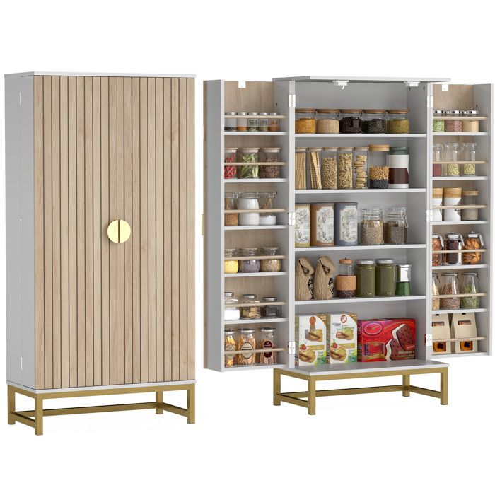 Armoire de cuisine - HOMCOM - 12 étagères à portes étagères ajustables - panneau de particules - 58x29x1195cm - blanc