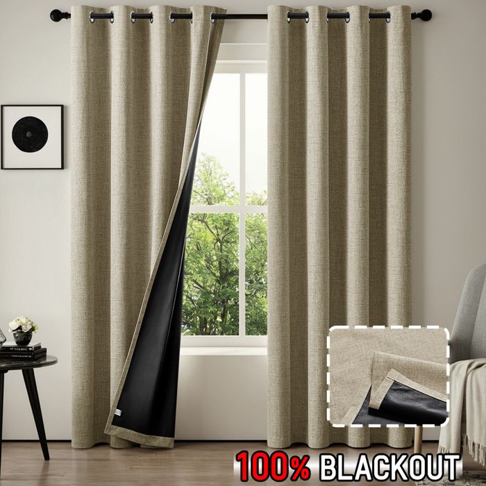 Rideaux occultants - Marron clair - 100 x 200 cm - 100% occultant - Œillets