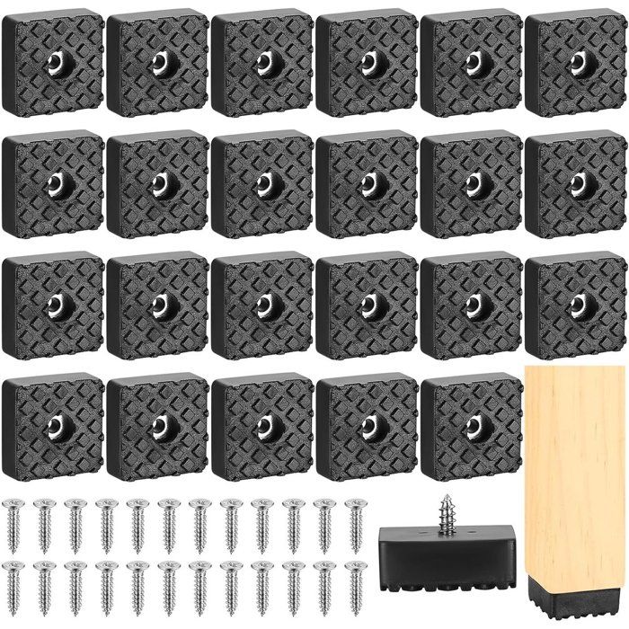 Pieds de meuble carrés vissés en caoutchouc 24 pièces 30x30mm patins antidérapants pour chaise de jardin protection de sol