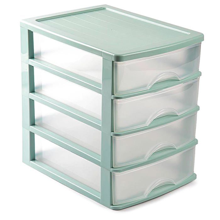 Acan Tradineur - Commode de table - Fabriqué en Espagne - 4 tiroirs transparents - Tour de rangement armoire salle de bain bureau