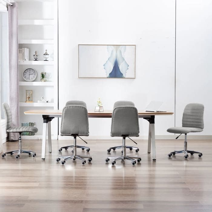 Chaises à Manger Lot de 6 Gris Clair 56 x 43 x 84-94 cm en tissu et bois avec hauteur réglable pour Salle à Manger et Cuisine 26504