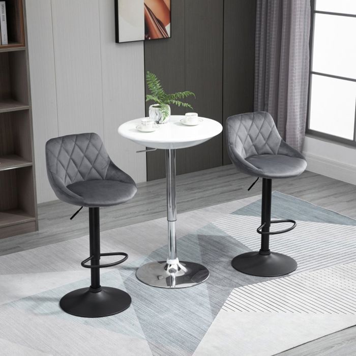 Tabouret de bar - WESTYLE - Lot de 2 - Hauteur réglable - Pivotant 360° - Revêtement effet velours