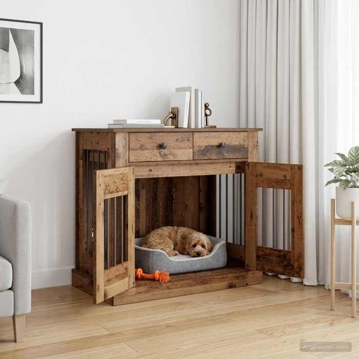 vidaXL Meuble de cage pour chien Bois ancien 90 x 475 x 80 cm 8014777