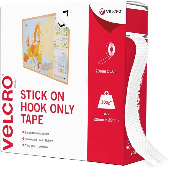 Velcro Marque Ruban Adhésif Auto-Agrippant À Crochets Uniquement Qui Se Coupe À La Longueur Désirée & Parfait 20 Mm X 10 M