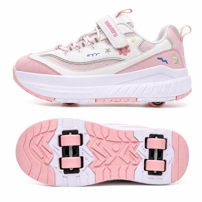 PATIN A ROULETTE fille AProsp maille respirante 4 roues pointures 29-40 baskets sport enfant rose blanc