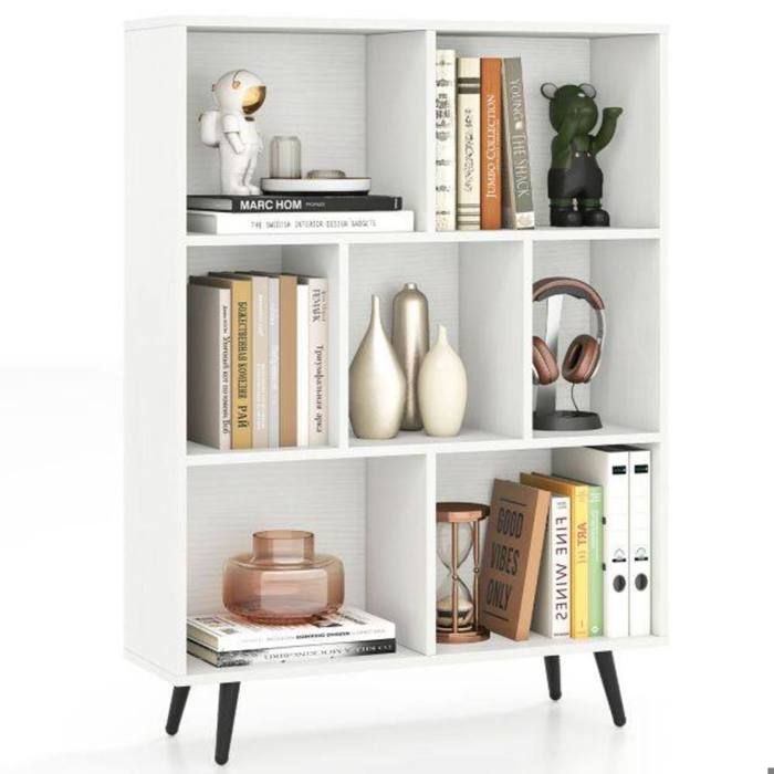Nettoyage facile bibliothèque 7 cubes avec 4 pieds en métal rangement livre pour salon bureau chambre