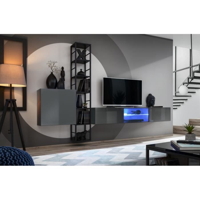 ensemble meuble tv mural switch met vi - ac-déco - gris - contemporain - design - 1 porte(s) - a monter soi-même