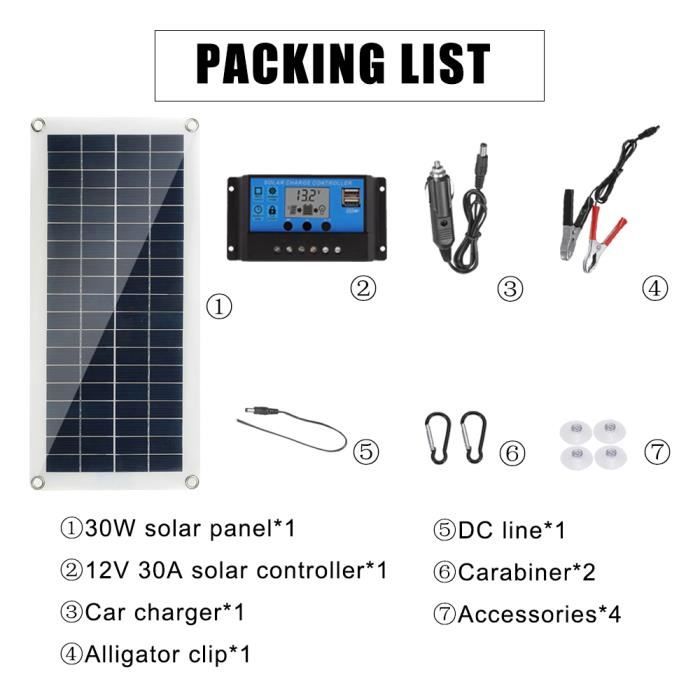 Panneau Solaire 30W 12V + Contrôleur 40A - Kit Idéal Pour Camping-Car Et Camping