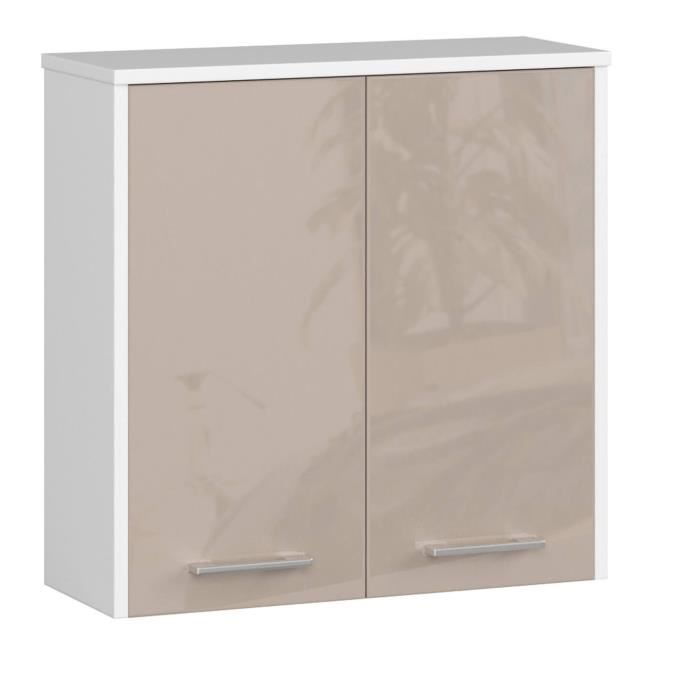 Armoire salle de bains AKORD FIN accr. au mur Blanche 60 cm 2 portes façade Cappuccino Brillant 2 étagères 60x225x60 cm
