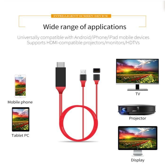 Hdmi Av Cable Adaptateur Video Pour Apple Ipad Iphone X 8 7 6 Plus Android A La Tvhd Tsb060 Recepteur Decodeur Avis Et Prix Pas Cher Cdiscount