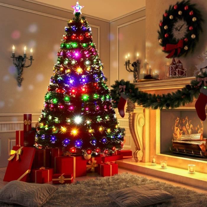 GOPLUS Sapin de Noël Artificiel Lumineux 150CM,180 LED Lumière 6 Couleurs,8  Modes d'Éclairage,Etoile Sommet,Décoration de Noël - Cdiscount Maison