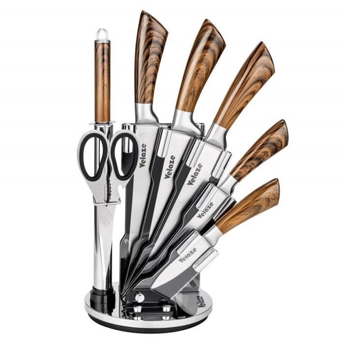 Velaze 8pcs Kit Couteaux De Cuisine Professionnel Avec Aiguiseur