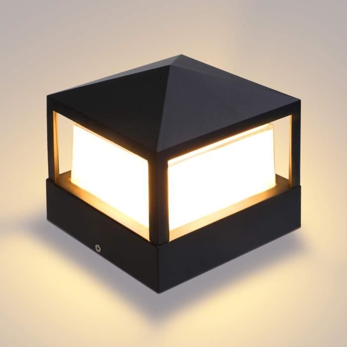 FAZRPIP Lampe de pilier extérieure moderne de luminaires d'extérieur de  lanterne de poteau avec la base de pilier, aluminium noir avec les lumières