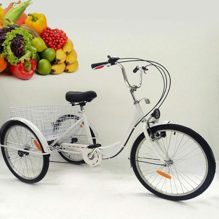 Vélo Senior Tricycle Adulte 24 Pouces Vitesses Avec Panier